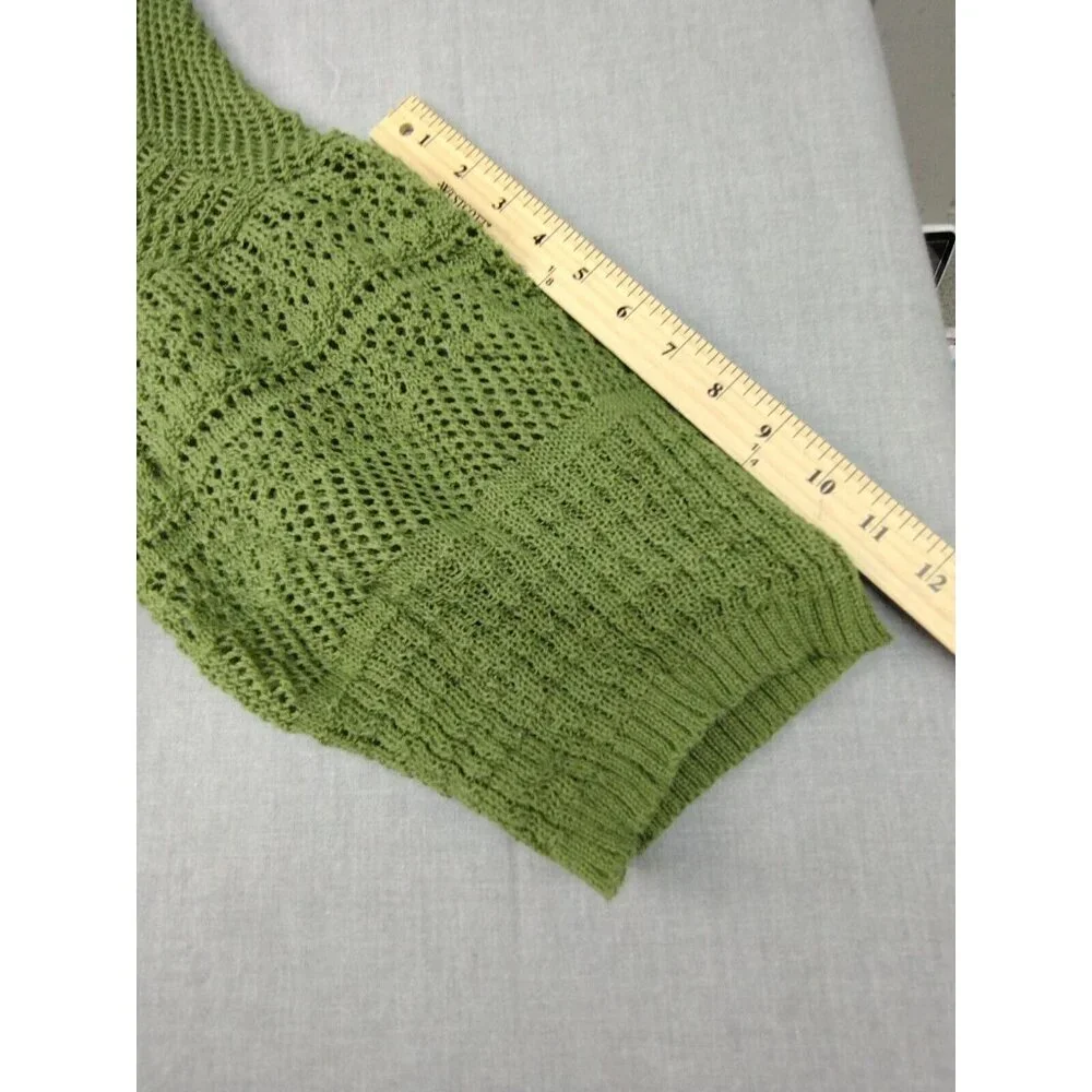 Women's Green Open-Knit Boho Chic Long Sleeve Cozy Cardigan Medium USED - Picture 3 of 4